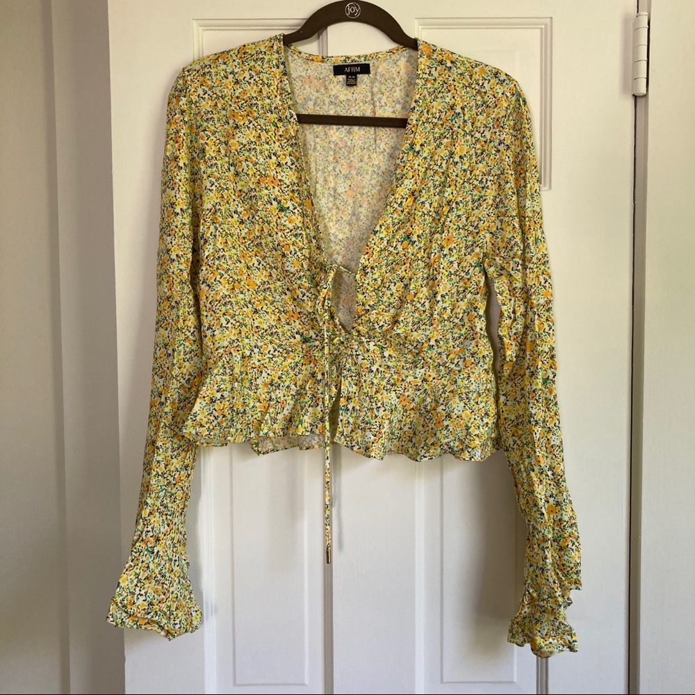 AFRM Floral Bell Sleeve Yellow cropped